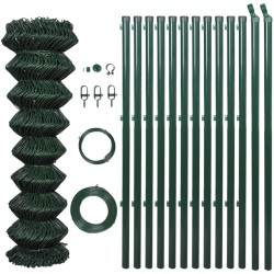 Clôture à mailles losangées avec poteaux Acier 1x25 m Vert 