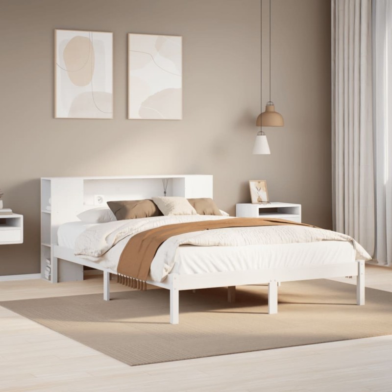 Lit bibliothèque sans matelas blanc 120x190 cm bois pin massif 