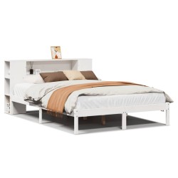 Lit bibliothèque sans matelas blanc 120x190 cm bois pin massif 