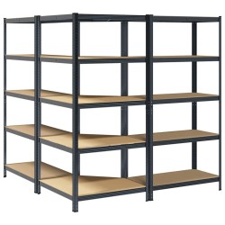 Ensemble d'étagères à 5 niveaux 3 pcs acier bois d'ingénierie 