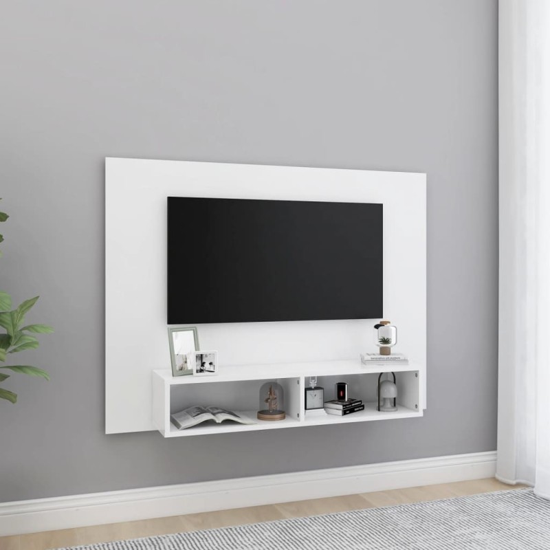 Meuble TV mural Blanc 120x23,5x90 cm Bois d’ingénierie Meuble TV mural Blanc 120x23,5x90 cm Bois d’ingénierie