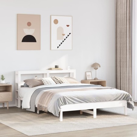 Cadre de lit sans matelas blanc 160x200 cm bois de pin massif 