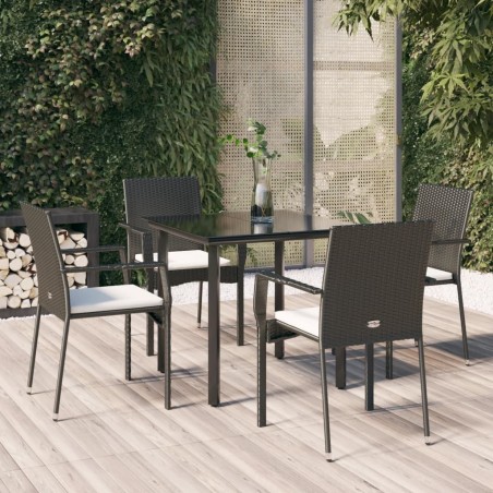 Ensemble à manger de jardin coussins 5pcs Noir Résine tressée 