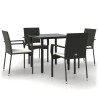 Ensemble à manger de jardin coussins 5pcs Noir Résine tressée 