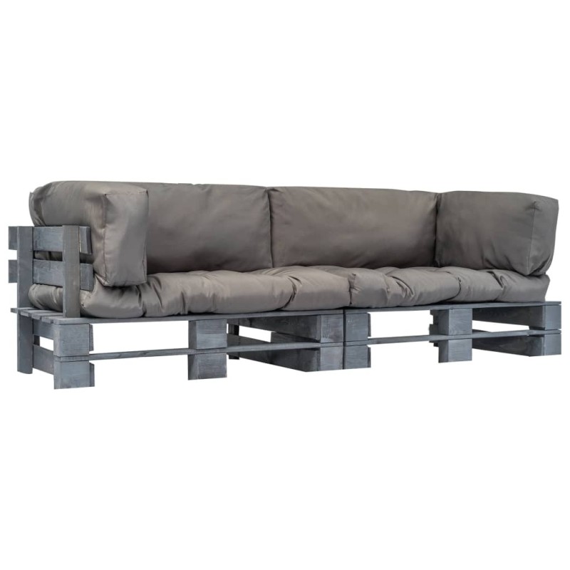 Canapés de jardin palette 2 pcs avec coussins gris Pinède 