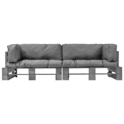 Canapés de jardin palette 2 pcs avec coussins gris Pinède 