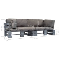 Canapés de jardin palette 2 pcs avec coussins gris Pinède 