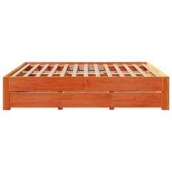 Cadre de lit sans matelas avec tiroirs brun cire 200x200 cm pin 