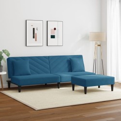 Ensemble de canapés 2 pcs avec coussins bleu velours 