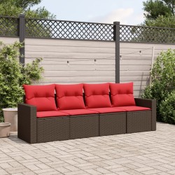 Salon de jardin 4 pcs avec coussins marron résine tressée 