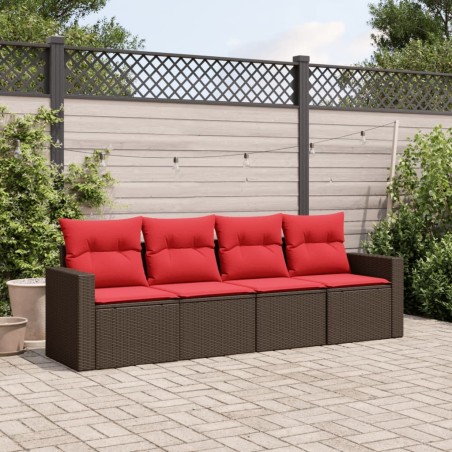 Salon de jardin 4 pcs avec coussins marron résine tressée 