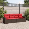 Salon de jardin 4 pcs avec coussins marron résine tressée 
