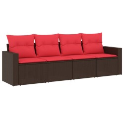 Salon de jardin 4 pcs avec coussins marron résine tressée 