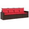 Salon de jardin 4 pcs avec coussins marron résine tressée 