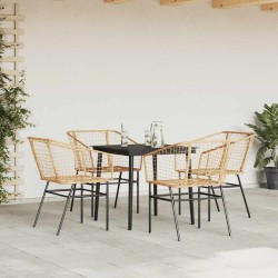 Ensemble à manger jardin 5pcs marron poly rotin verre 