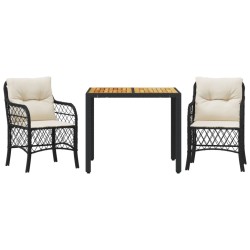 Ensemble de bistro 3 pcs avec coussins noir résine tressée 