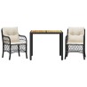 Ensemble de bistro 3 pcs avec coussins noir résine tressée 