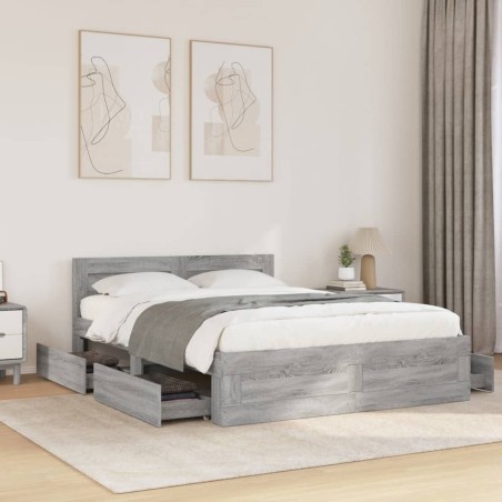 Cadre de lit et tête de lit sans matelas sonoma gris 140x200 cm 