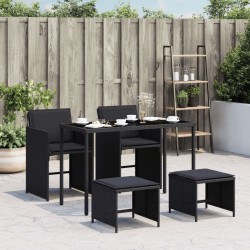 Ensemble à manger de jardin coussins 5pcs Noir Résine tressée 