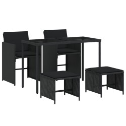 Ensemble à manger de jardin coussins 5pcs Noir Résine tressée 