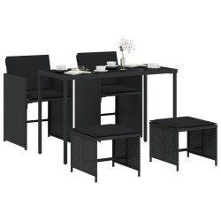 Ensemble à manger de jardin coussins 5pcs Noir Résine tressée 