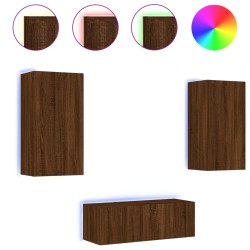 Unités murales TV avec LED 4 pcs chêne marron bois d'ingénierie 