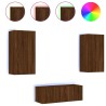 Unités murales TV avec LED 4 pcs chêne marron bois d'ingénierie 