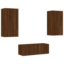 Unités murales TV avec LED 4 pcs chêne marron bois d'ingénierie 