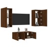 Unités murales TV avec LED 4 pcs chêne marron bois d'ingénierie 
