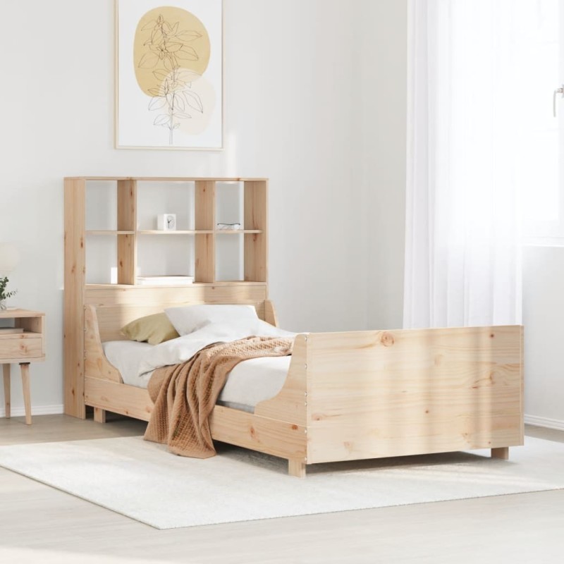 Lit bibliothèque sans matelas 90x190 cm bois massif 