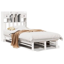 Lit bibliothèque sans matelas blanc 75x190cm bois de pin massif 