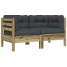 Canapé d'angle de jardin avec coussins 2 pcs bois pin imprégné 