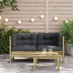 Canapé d'angle de jardin avec coussins 2 pcs bois pin imprégné 