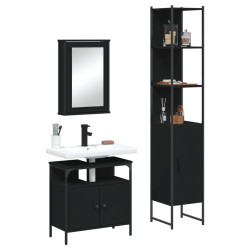 Ensemble de meubles salle de bain 3 pcs noir bois d'ingénierie 
