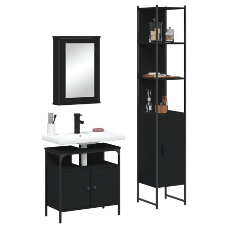 Ensemble de meubles salle de bain 3 pcs noir bois d'ingénierie 