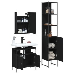 Ensemble de meubles salle de bain 3 pcs noir bois d'ingénierie 