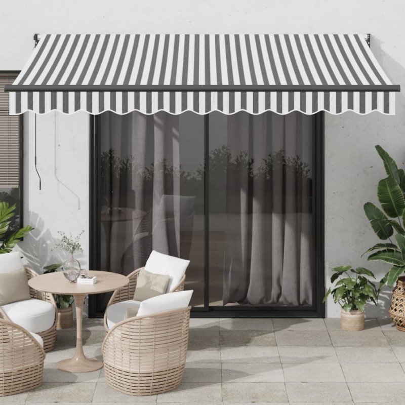 Auvent rétractable anthracite et blanc 3,5x2,5m tissu/aluminium 