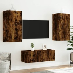 Unités murales TV avec LED 4 pcs chêne fumé bois d'ingénierie 