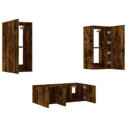 Unités murales TV avec LED 4 pcs chêne fumé bois d'ingénierie 