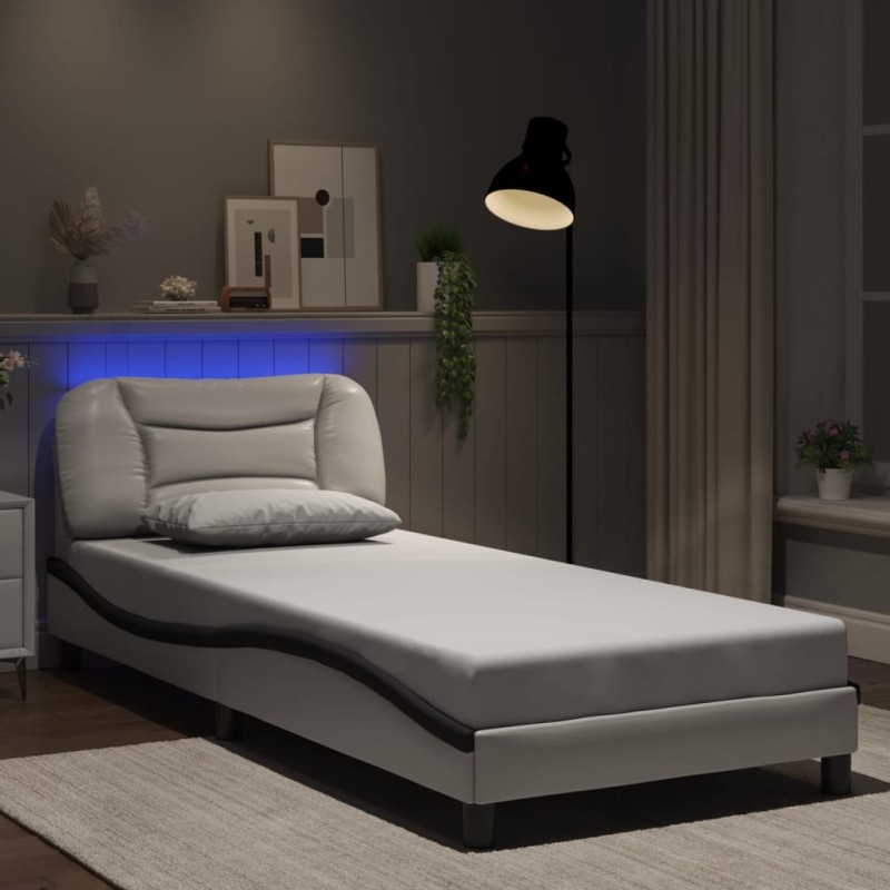 Cadre de lit avec LED sans matelas blanc et noir 90x190 cm 
