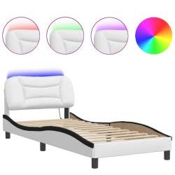Cadre de lit avec LED sans matelas blanc et noir 90x190 cm 