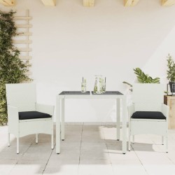 Ensemble à manger de jardin et coussins 3 pcs blanc rotin verre 