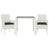 Ensemble à manger de jardin et coussins 3 pcs blanc rotin verre 