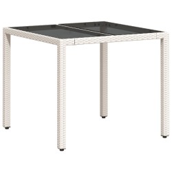 Ensemble à manger de jardin et coussins 3 pcs blanc rotin verre 