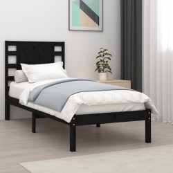Cadre de lit sans matelas noir 100x200 cm bois massif de pin 