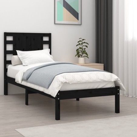 Cadre de lit sans matelas noir 100x200 cm bois massif de pin 