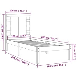 Cadre de lit sans matelas noir 100x200 cm bois massif de pin 
