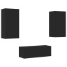 Unités murales TV avec LED 4 pcs noir bois d'ingénierie 