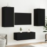 Unités murales TV avec LED 4 pcs noir bois d'ingénierie 