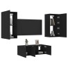 Unités murales TV avec LED 4 pcs noir bois d'ingénierie 